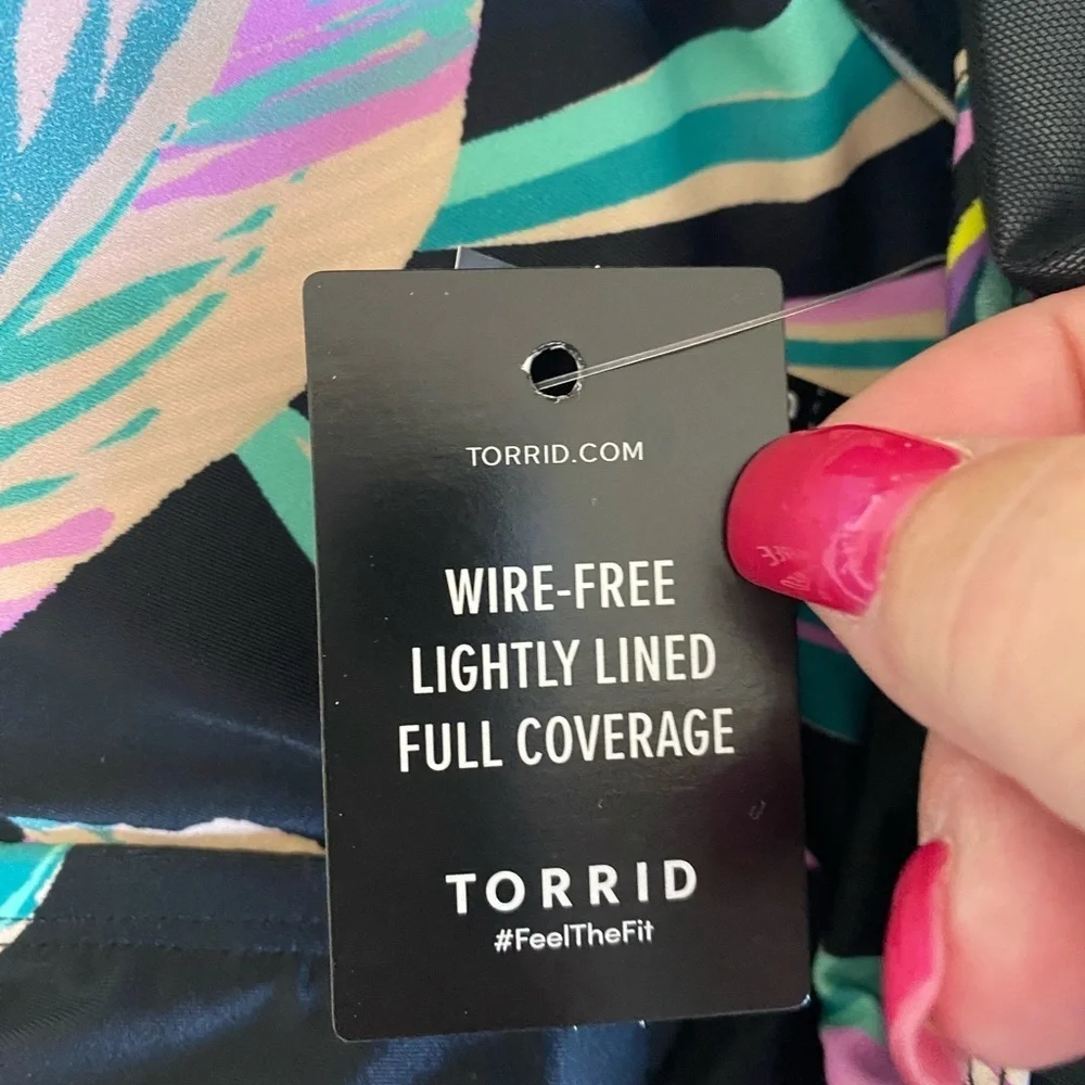 torrid Wireless Mesh High Neck One Piece Swimsuit - Pretty Summer Leaves, Sz. 14